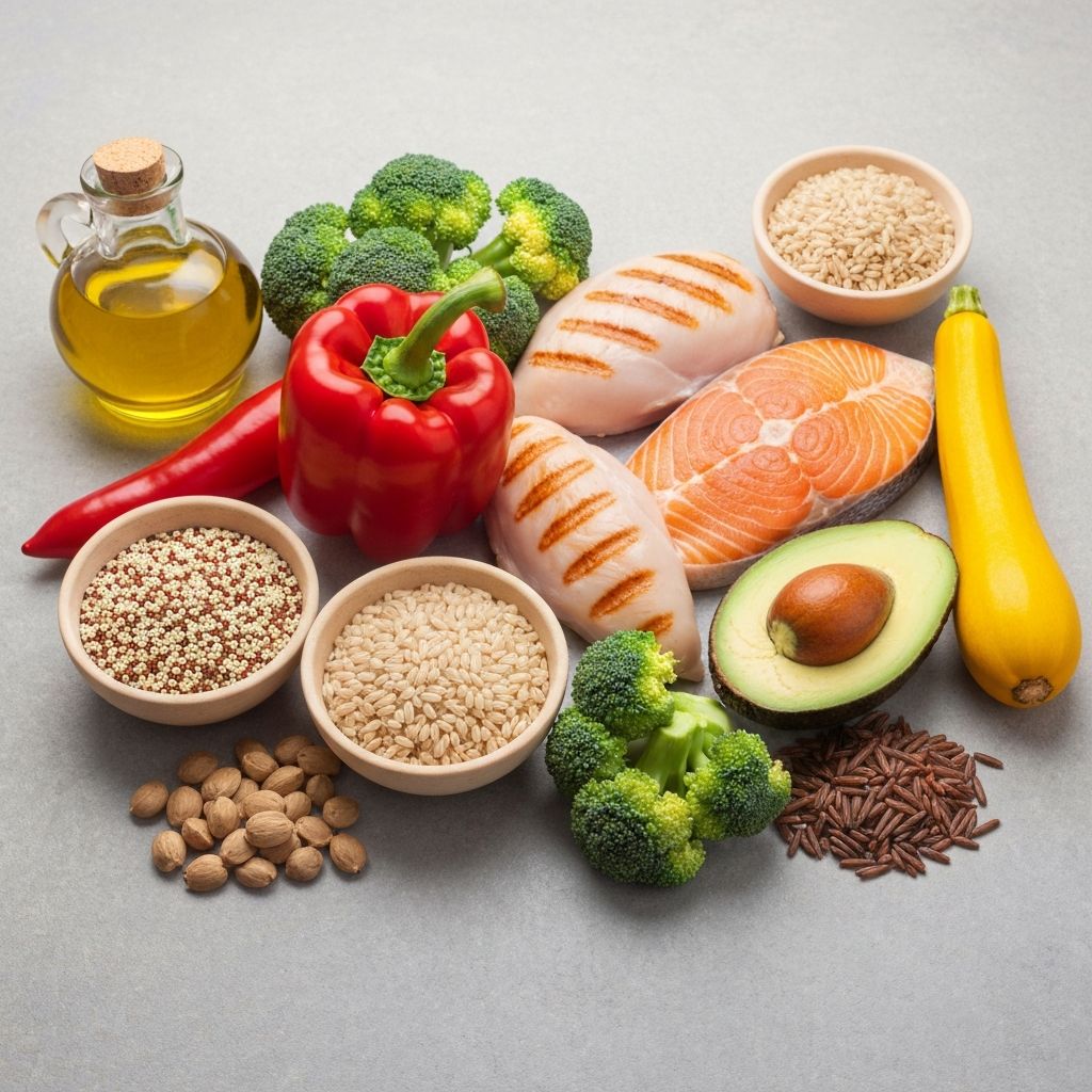 Nutrient-dense foods representing different macronutrients